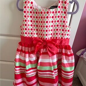 George Kids Dress with Polka Dots and Stripes - Red, Pink, Green